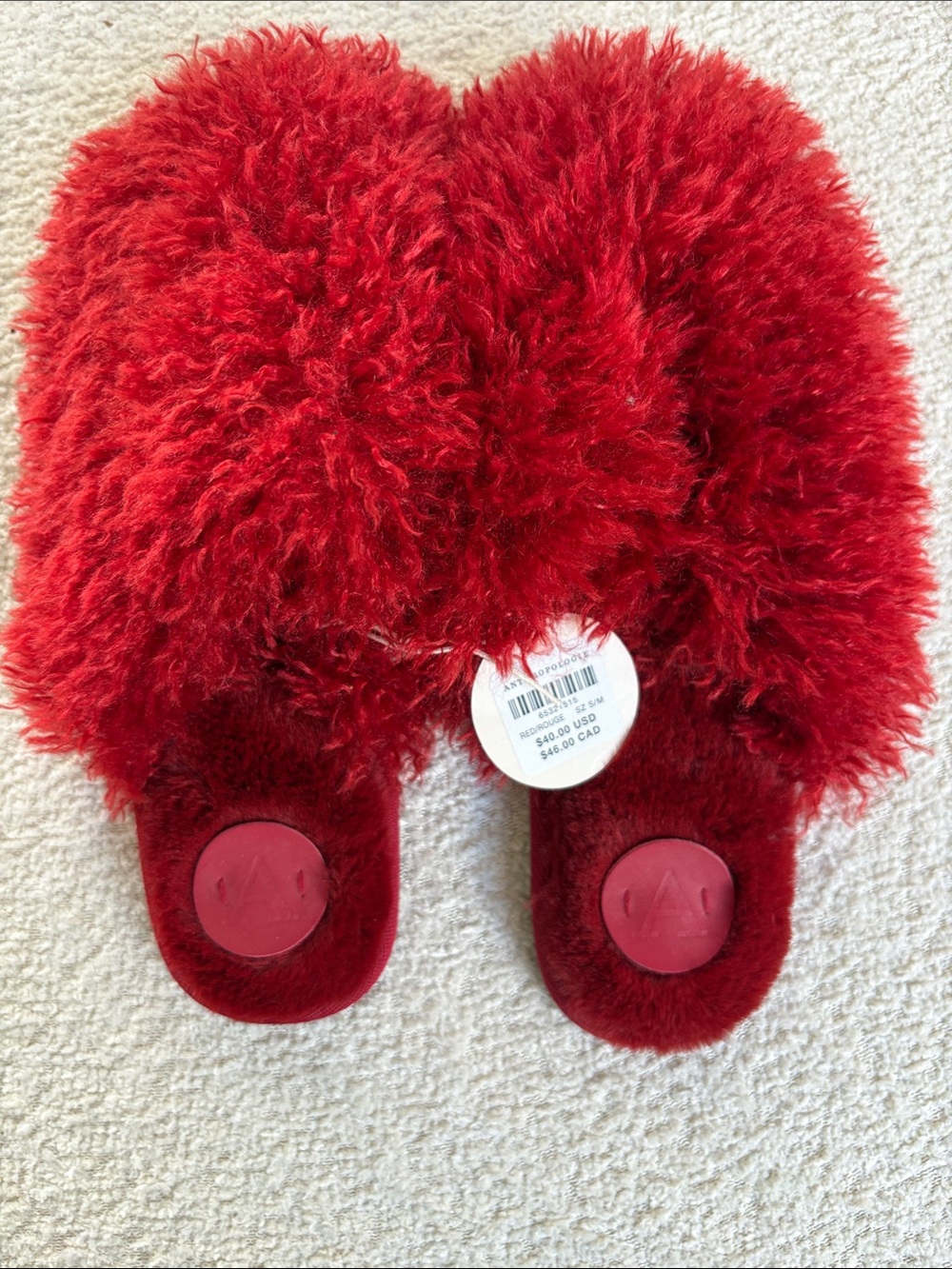 Anthropologie Red Faux-Fur Slip-On Slippers